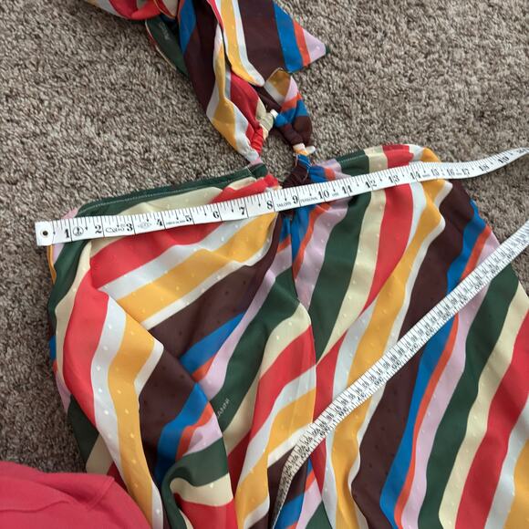 Ganni Rainbow Stripe Light Chiffon Halter Coverup Maxi Dress Georgette 6 - Picture 7 of 13